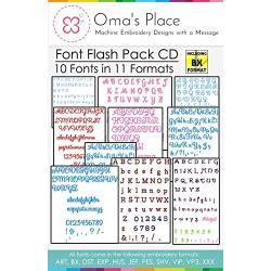 Omas Font Flash Pack CD - 10 Embroidery Fonts in 11 Formats (BX)