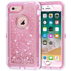 Anuck iPhone 6S Case, iPhone 6 Case, 3 in 1 Hybrid Heavy Duty Defender Case Sparkly Floating Liquid Glitter Protective Hard Shell Shockproof TPU Cover for Apple iPhone 6 /iPhone 6S 4.7" - Pink