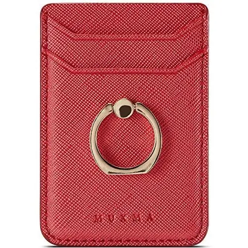 TOPWOOZU Phone Card Holder with Ring Grip for Back of Phone,Adhesive Stick-on Credit Card Wallet Pocket for iPhone,Android and Smartphones (Red) TOPWOOZU Phone Card Holder with Ring Grip for Back of Phone,Adhesive Stick-on Credit Card Wallet Pocket for iPhone,Android and Smartphones (Red)
