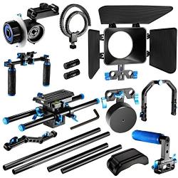 Neewer Film Movie Video Making System Kit for Canon Nikon Sony and Other DSLR Cameras Video Camcorders, includes: C-shaped Bracket,Handle Grip,15mm Rod,Matte Box,Follow Focus,Shoulder Rig (Blue+Black)