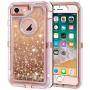 Anuck iPhone 8 Case, iPhone 7 Case, 3 in 1 Hybrid Heavy Duty Defender Case Sparkly Floating Liquid Glitter Protective Hard Shell Shockproof TPU Cover for Apple iPhone 7/ iPhone 8 4.7 inch - Rose Gold