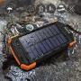 Solar Power Bank, Qi Portable Charger 10,000mAh External Battery Pack Type C Input Port Dual Flashlight, Compass, Solar Panel Charging (Orange)