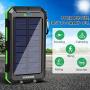 Solar Charger 20000mAh YOESOID Portable Solar Power Bank Outdoor Waterproof Camping External Backup Battery Pack with Dual USB Ports 2 LED Light Carabiner and Compass, Compatible Most Smart Phones