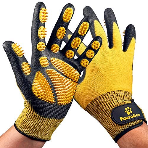 Pet Grooming and Bathing Gloves - Effective Pet Hair Remover for Cats, Dogs & Horses - Long & Short Fur - Enhanced Nubs Design Captures 2X More Hair