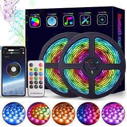 LED Strip Lights Music Sync 32.8ft RGB Dream Color Lights Strip Smart APP Control Bluetooth Rainbow LED Lights Waterproof Chase Effect Dimmable Strip Lights Power Supply for Indoor Outdoor(32.8FT/10M)