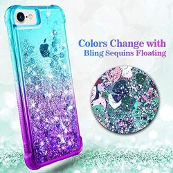 Ruky iPhone 6 6S 7 8 Case, iPhone SE 2020 Case, Gradient Quicksand Series Glitter Bling Flowing Liquid Floating TPU Bumper Cushion Protective Case for iPhone 6/6s/7/8/SE 2020 4.7 inches (Teal Purple)