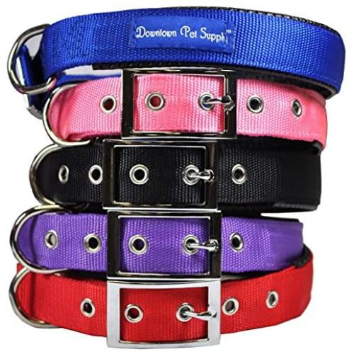 Downtown Pet Supply Deluxe Adjustable Thick Dog Collar, (Blue, Red, Black, Purple, Pink - Small, Medium, Large, or X-Large)