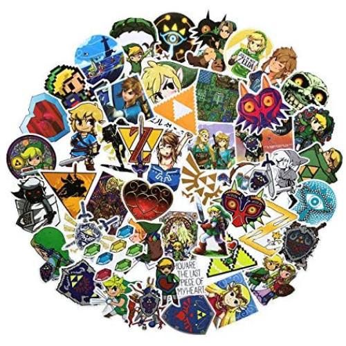 47PCS The Legend of Zelda Ocarina of Time Stickers Game Stickers Laptop Computer Bedroom Wardrobe Car Skateboard Motorcycle Bicycle Mobile Phone Luggage Guitar DIY Decal (The Legend of Zelda 47)