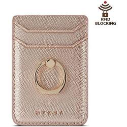 ACRSIKR Card Holder for Back of Phone, RFID Blocking Cell Phone Credit Wallet with Ring Pocket Stick on iPhone