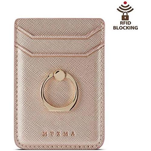 ACRSIKR Card Holder for Back of Phone, RFID Blocking Cell Phone Credit Wallet with Ring Pocket Stick on iPhone