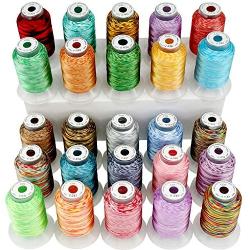 New brothread 25 Colors Variegated Polyester Embroidery Machine Thread Kit 500M (550Y) Each Spool for Brother Janome Babylock Singer Pfaff Bernina Husqvaran Embroidery and Sewing Machines