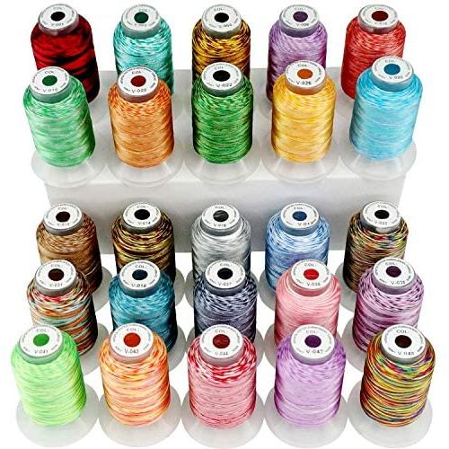 New brothread 25 Colors Variegated Polyester Embroidery Machine Thread Kit 500M (550Y) Each Spool for Brother Janome Babylock Singer Pfaff Bernina Husqvaran Embroidery and Sewing Machines