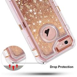 Anuck iPhone 6S Case, iPhone 6 Case, 3 in 1 Hybrid Heavy Duty Defender Case Sparkly Floating Liquid Glitter Protective Hard Shell Shockproof TPU Cover for Apple iPhone 6 /iPhone 6S 4.7" - Rose Gold