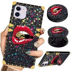 Luxury Square Phone Case iPhone 11 6.1 Inch 2019 Retro Elegant Soft TPU Design Cover (Red Lips Bullet)