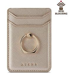 ACRSIKR Card Holder for Back of Phone, RFID Blocking Cell Phone Credit Wallet with Ring Pocket Stick on iPhone