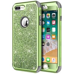 iPhone 8 Plus Case, iPhone 7 Plus Case, Hython Heavy Duty Defender Protective Case Bling Glitter Sparkle Hard Shell Armor Hybrid Shockproof Rubber Bumper Cover for iPhone 7 Plus and 8 Plus, Green