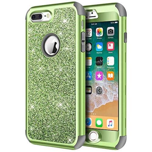 iPhone 8 Plus Case, iPhone 7 Plus Case, Hython Heavy Duty Defender Protective Case Bling Glitter Sparkle Hard Shell Armor Hybrid Shockproof Rubber Bumper Cover for iPhone 7 Plus and 8 Plus, Green