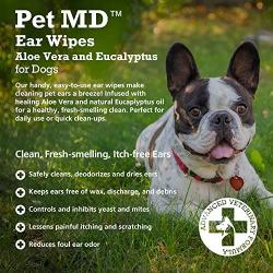 Pet MD - Dog Ear Cleaner Wipes - Otic Cleanser for Dogs to Stop Itching, Yeast and Mites with Aloe and Eucalyptus - 100 Count