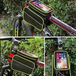 MUMA Waterproof Bike Pouch Bag, Bike Frame Bag Cycling Front Top Tube Storage Bag with Headphone Hole,for Smartphone Below 6.2 Inch