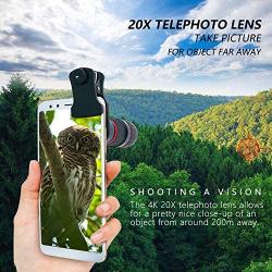 Cell Phone Camera Lens, 20X Zoom Telephoto Lens, HD Smartphone Lens for iPhone, Samsung, Android, Monocular Telescope