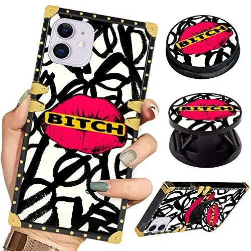 Luxury Square Phone Case iPhone 11 6.1 Inch 2019 Retro Elegant Soft TPU Design Cover (Abstract Red Lips Bitch) Luxury Square Phone Case iPhone 11 6.1 Inch 2019 Retro Elegant Soft TPU Design Cover (Abstract Red Lips Bitch)
