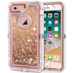 Anuck iPhone 6S Case, iPhone 6 Case, 3 in 1 Hybrid Heavy Duty Defender Case Sparkly Floating Liquid Glitter Protective Hard Shell Shockproof TPU Cover for Apple iPhone 6 /iPhone 6S 4.7" - Rose Gold