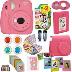 Fujifilm Instax Mini 9 Instant Camera Flamingo Pink + Fuji Instax Film Twin Pack (20PK) + Camera Case + Frames + Photo Album + 4 Color Filters and More Top Accessories Bundle