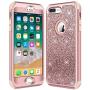 iPhone 8 Plus Case, iPhone 7 Plus Case, Hython Heavy Duty Defender Protective Case Bling Glitter Sparkle Hard Shell Armor Hybrid Shockproof Rubber Bumper Cover for iPhone 7 Plus and 8 Plus, Rose Gold