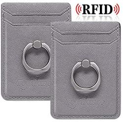 Toydoooco Phone Card Holder with Phone Ring Grip, Adhesive Wallet Cell Phone Pocket Credit Card ID Case for Back of Phone,3M Sticker, Stick-on,Card Sleeve for iPhone,Samsung, Smartphones- Grey