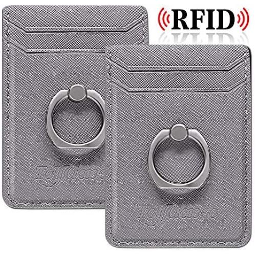 Toydoooco Phone Card Holder with Phone Ring Grip, Adhesive Wallet Cell Phone Pocket Credit Card ID Case for Back of Phone,3M Sticker, Stick-on,Card Sleeve for iPhone,Samsung, Smartphones- Grey