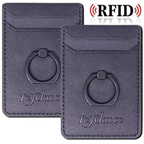 Toydoooco Phone Card Holder with Phone Ring Grip, Adhesive Wallet Cell Phone Pocket Credit Card ID Case for Back of Phone,3M Sticker, Stick-on,Card Sleeve for iPhone,Samsung, Smartphones- Black