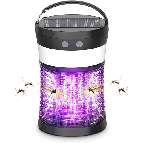 Solar Powered Bug Zapper, 3-in-1 Electric Mosquito Killer and Camp Lantern, Portable Mosquito Zapper for Outdoor & Indoor, Waterproof Rechargeable Insect Fly Trap Attractant for Camping Patio Bedroom